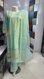 429 GREENISH BLUE 3Pc LAWN EMBROIDERED SHIRT WITH ORGANZA DOPATT AND FLAPPER